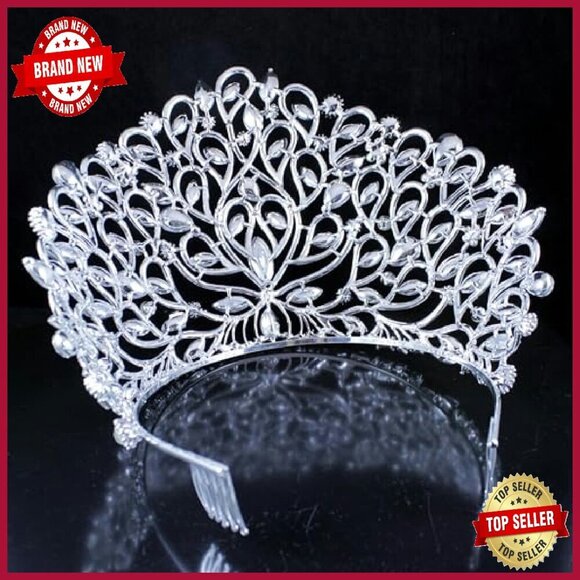 Large Rhinestone Tiara Crown With Hair Combs Wedding Prom Pageant main image 4